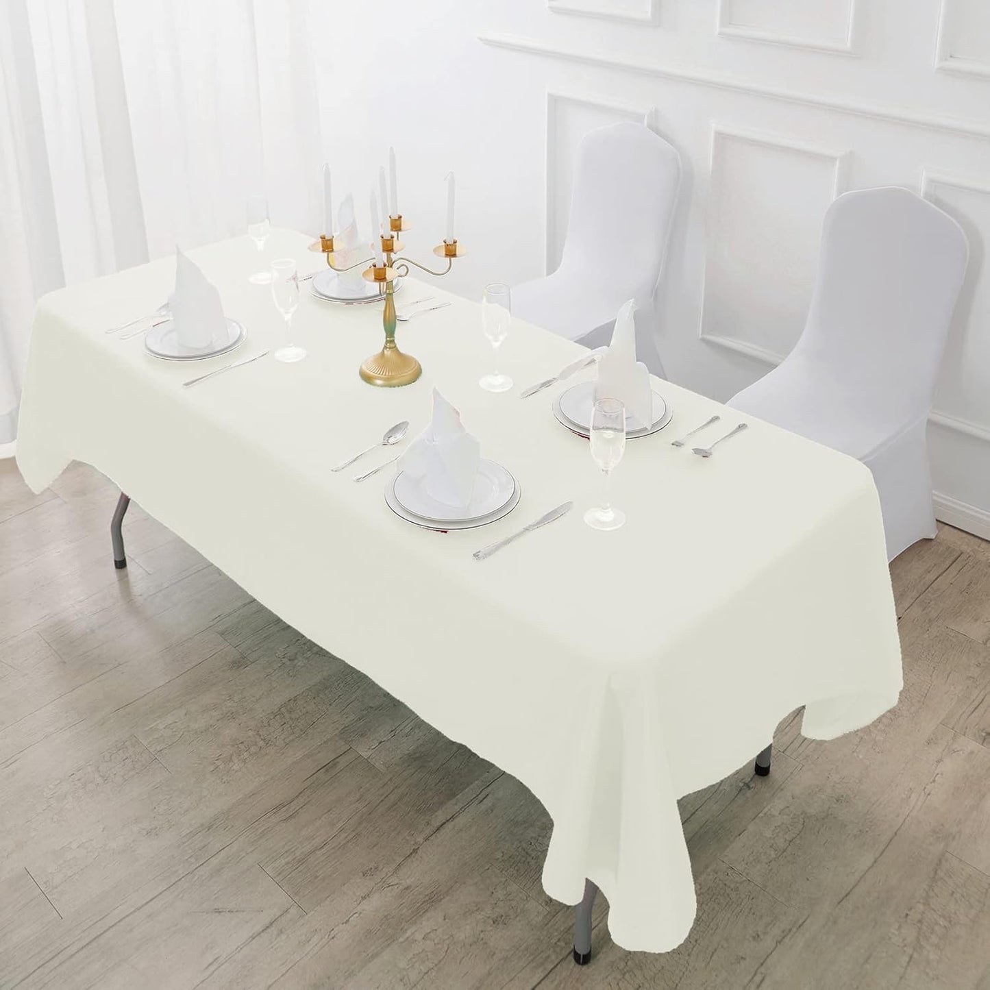 Fokitut 6 Pack Waterproof Rectangle Tablecloth, 90x156 Inch,Stain Resistant and Wrinkle Polyester Table Cloth, Fabric Table Cover for Kitchen Dining, Wedding, Party, Holiday Dinner-Ivory