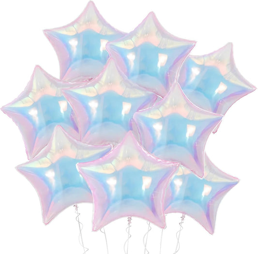 Iridescent Star Balloons, 18 Inch Iridescent Holographic Star Shape Balloon, 9PCS Clear Balloon for Birthday Baby Shower Mermaid Rainbow Wedding Party Decorations