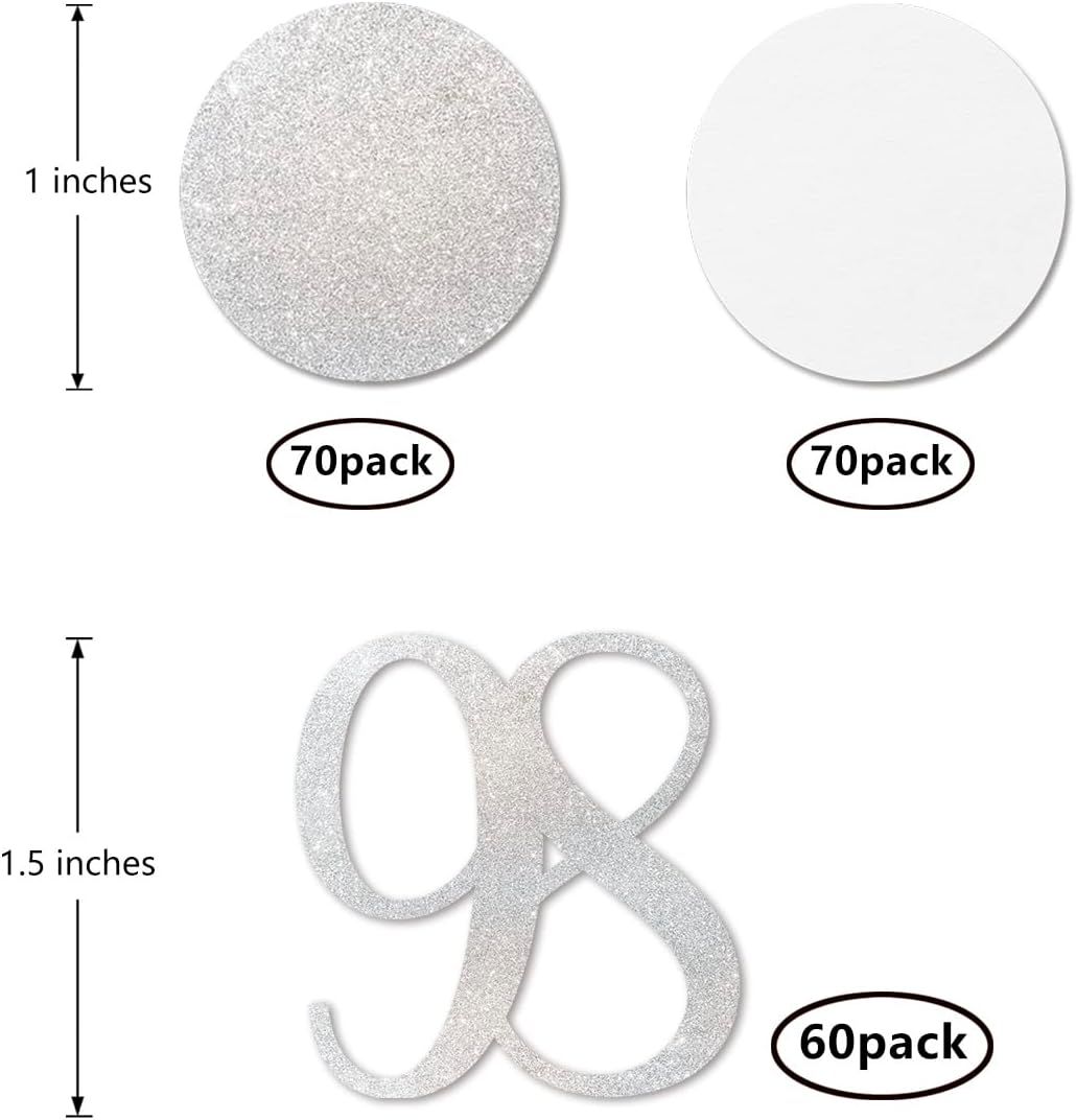 Silver Glitter 98 Confetti, 98th Birthday Number Confetti, 200pcs Anniversary Party Table Decoration Supplies