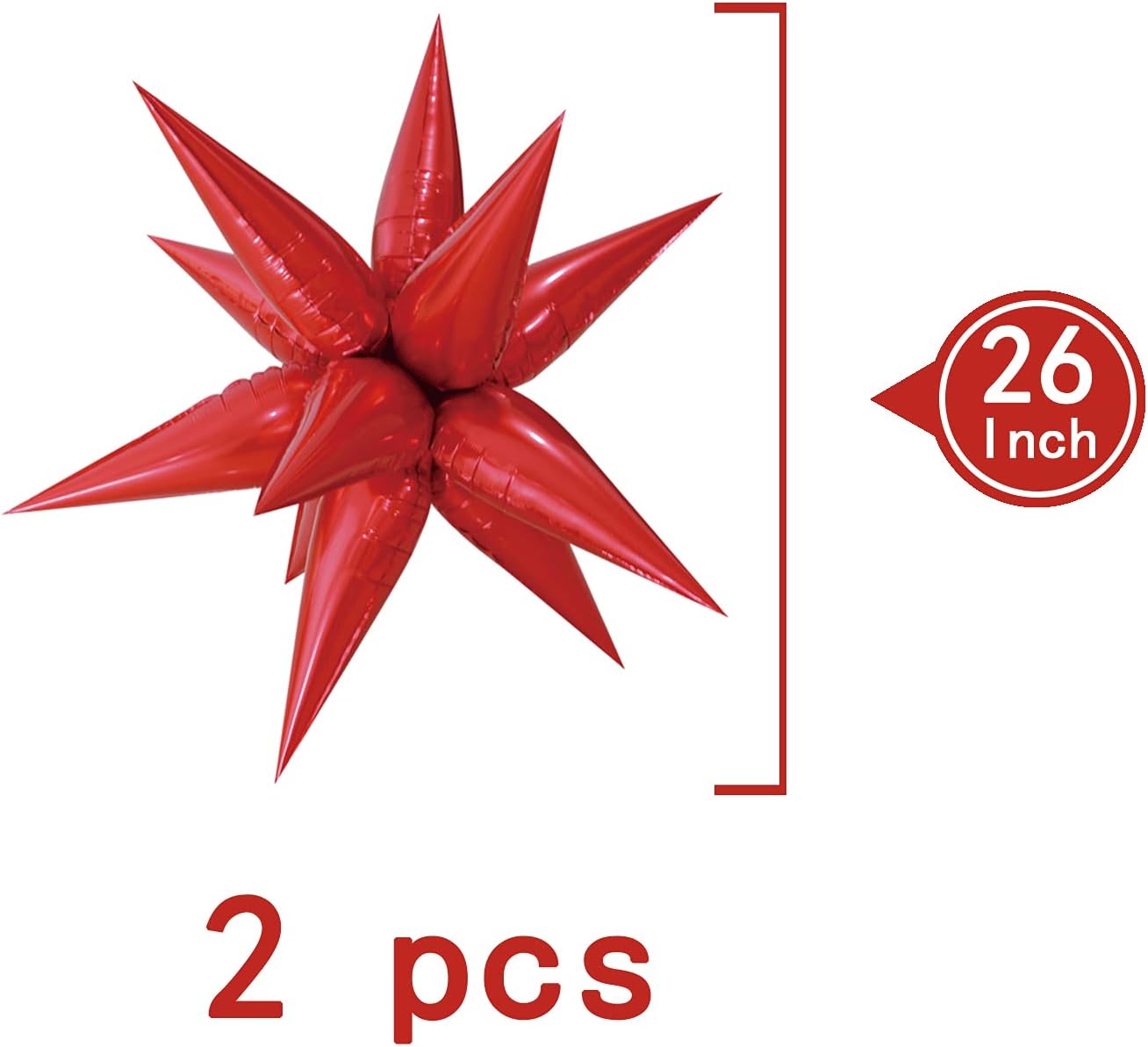 Tellpet Star Balloons Starburst Spike Shaped Balloon, 2pcs Large, Red
