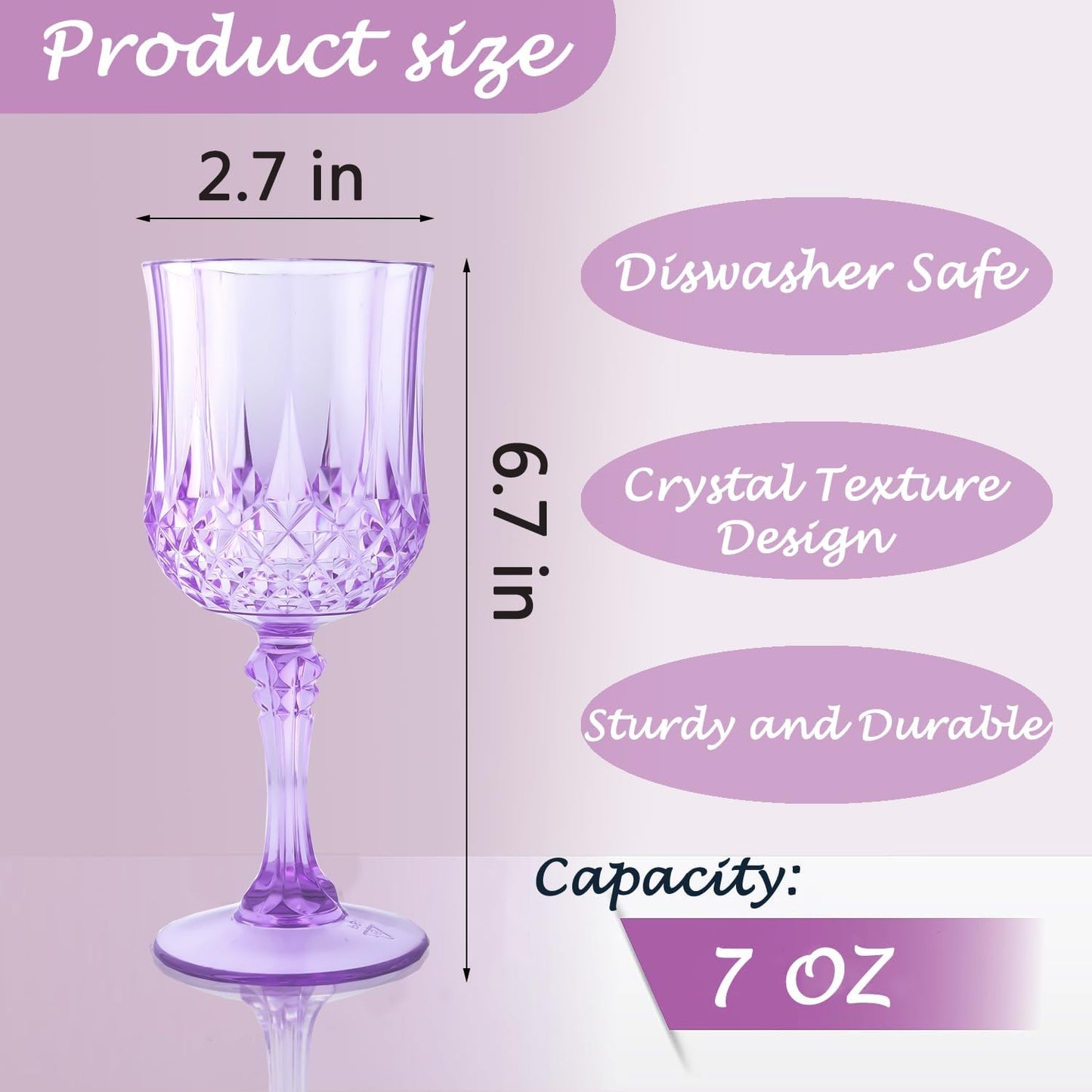 Plastic Wine Glasses，Plastic Goblets Vintage Style Cordial Drinking Glasses for Wedding Reception, Grand Event Party Supplies (12, Purple)