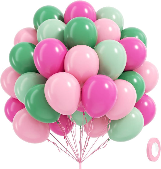 60pcs Pink and Green Balloons 12inch with Light Pink Dusty Green Balloons for Hawaiian Baby Shower Birthday Party Decorations