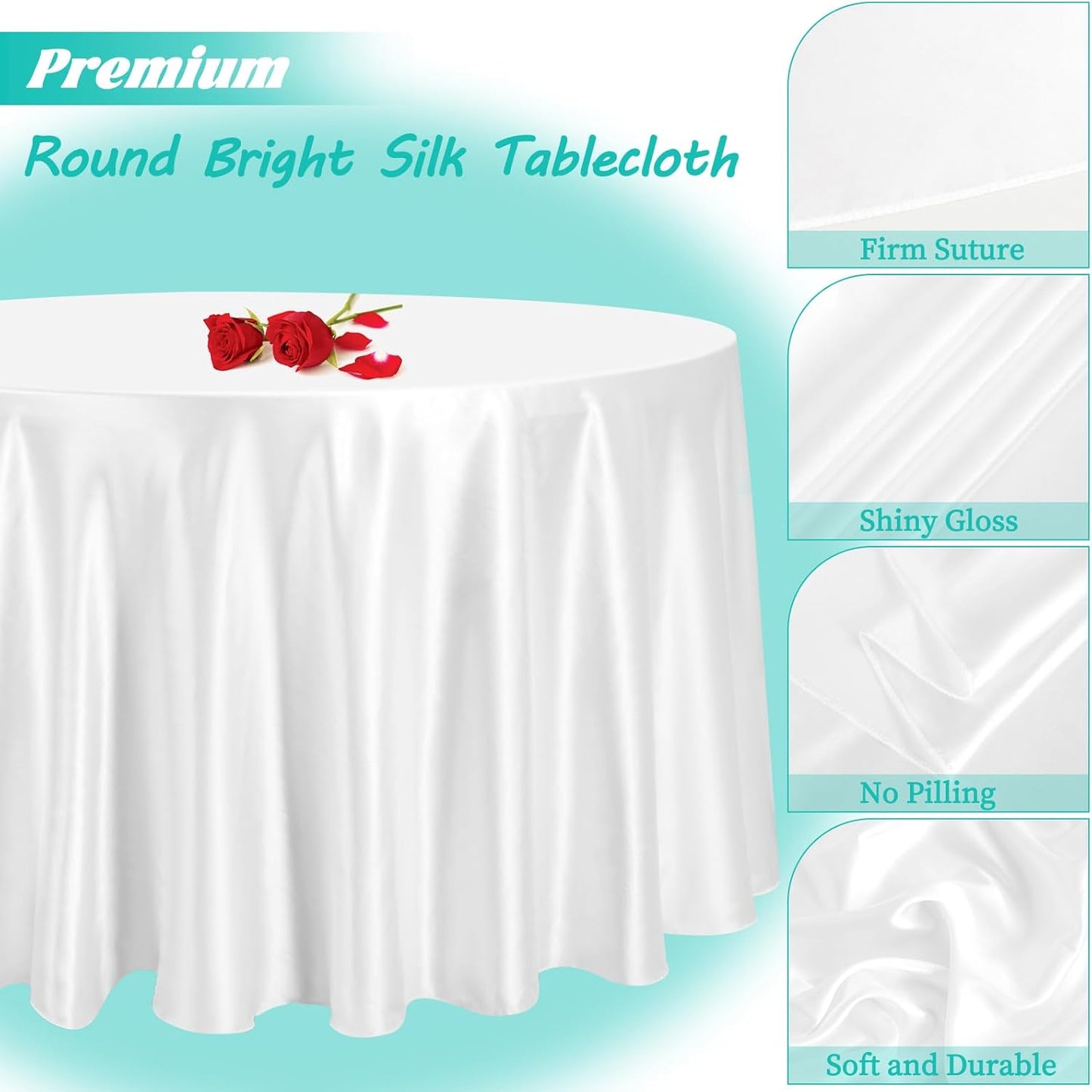 12 Pack 108 Inch White Satin Tablecloth - Premium Bright Silky Round Tablecloth Overlay Smooth Fabric Table Cover, Table Decoration for Wedding Party Banquet Events Restaurant Kitchen Dining