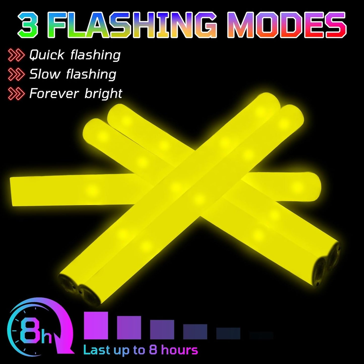 Foam Glow Sticks Bulk, 30 PCS Yellow Light Up Foam Sticks 3 Modes, Glow Party Supplies for Wedding,Raves, Carnival, Concert, 4th of July, Halloween, Christmas, New Year