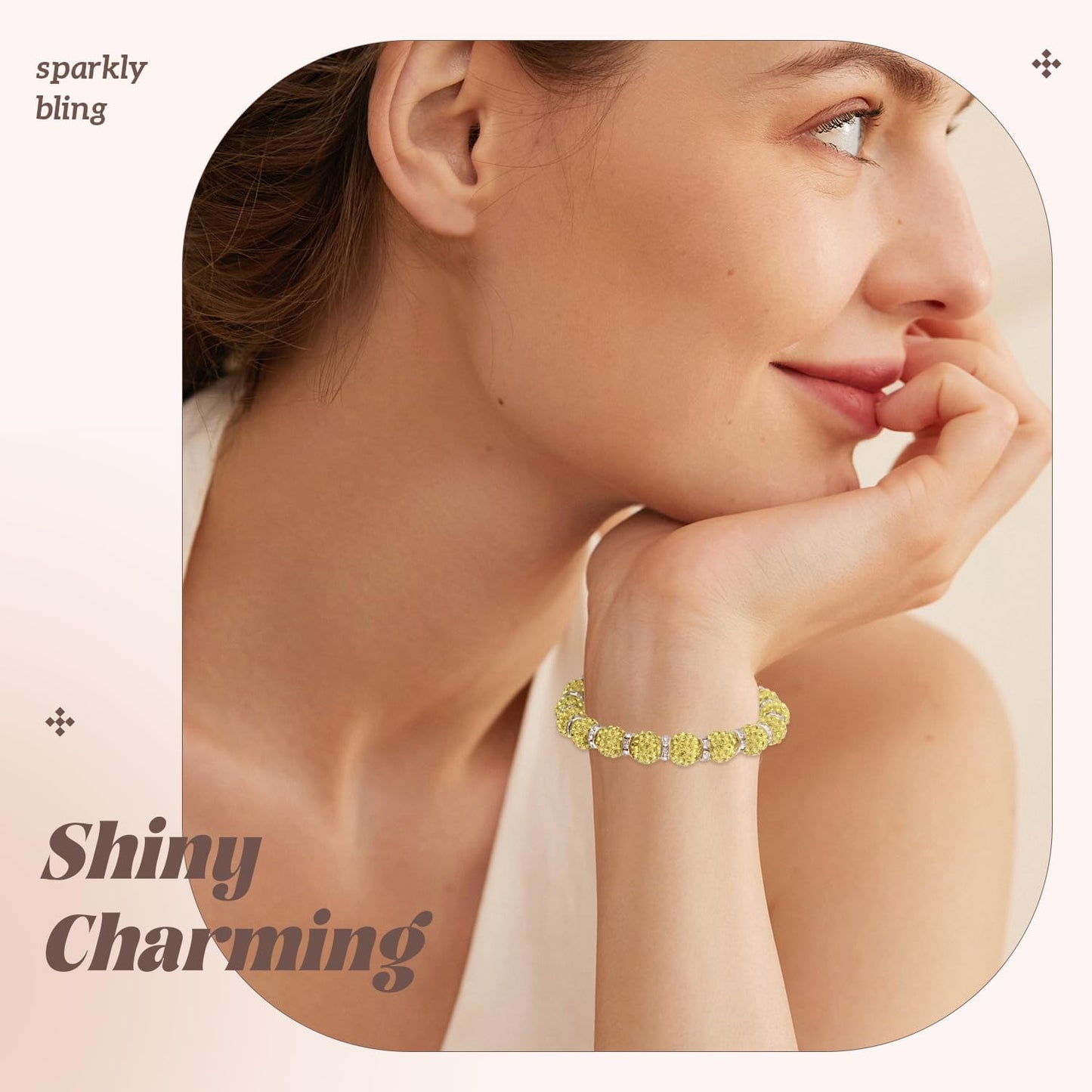 160pcs 10mm Rhinestone Beads for Jewelry Making, Light Yellow Shiny Round Disco Beads Bulk, Sparkle Crystal Clay Christmas for Bracelet Baseball Necklace Earring Crafting and DIY