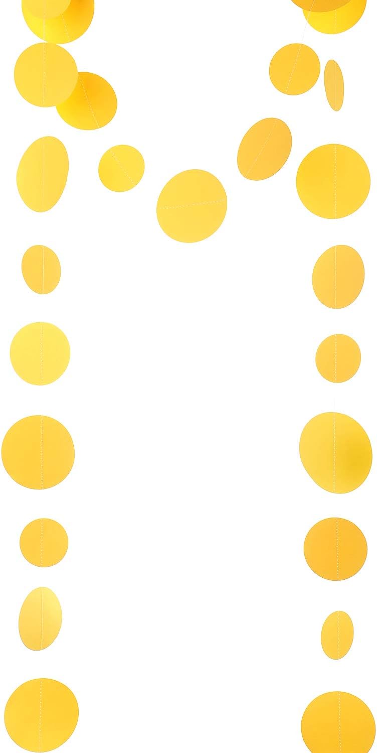 Yellow Paper Garland Circle Dot Party Banner Streamer Backdrop Hanging Decorations, 20 Feet in Total