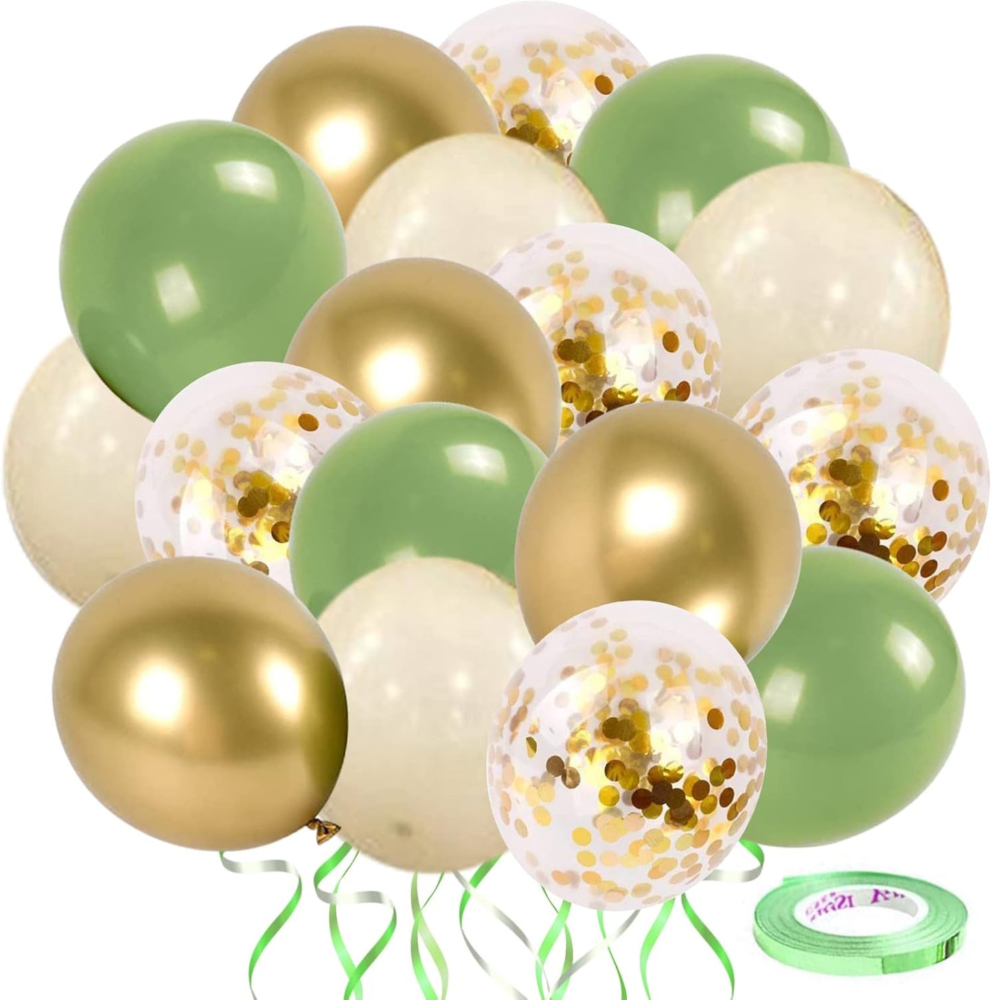 Sage Green Gold Confetti Balloons - 50 pcs Olive Green Blush Gold Metallic Latex Balloon for Eucalyptus Birthday Brida Shower Wedding Bridal Shower Party Decorations…