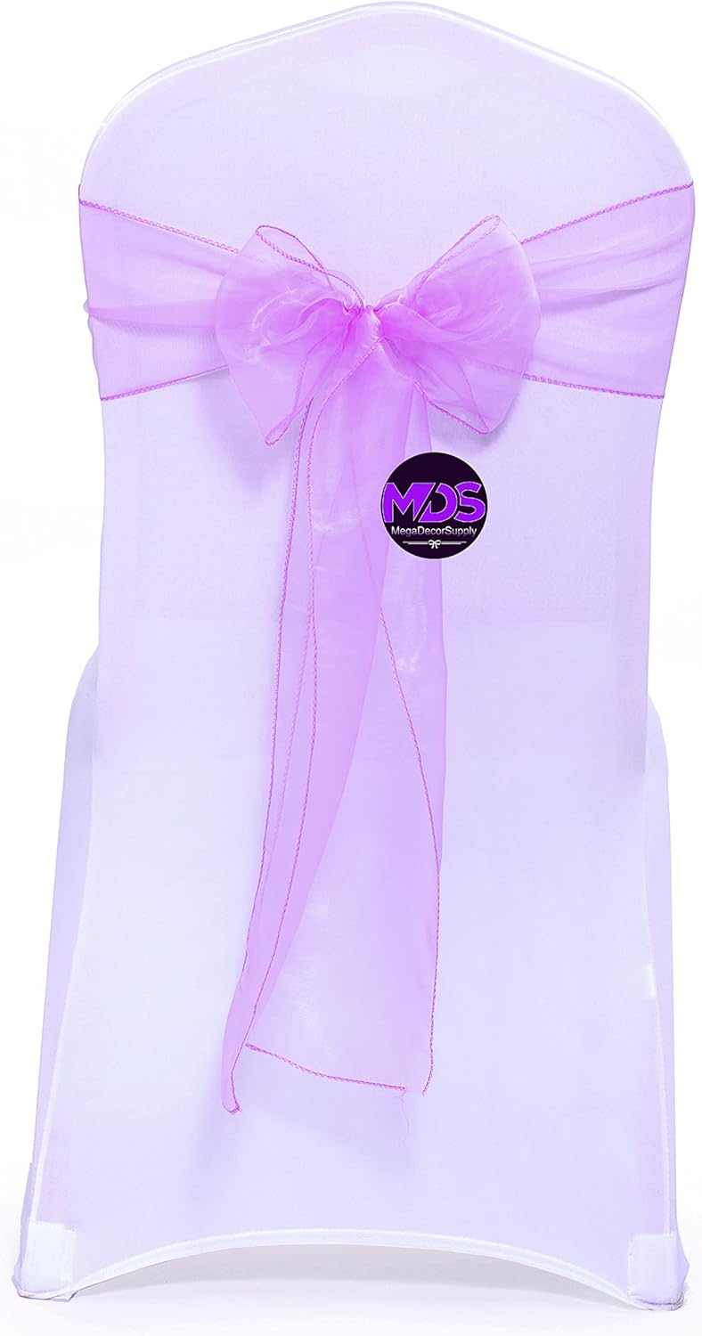 MDS Pack of 125 PCS Organza Chair Sashes Wider Dining Chair Bows Ribbon Tie Back for Wedding Party Birthday Bridal Shower Reception Event Banquet Home Chair Cover Decoration - Light Purple