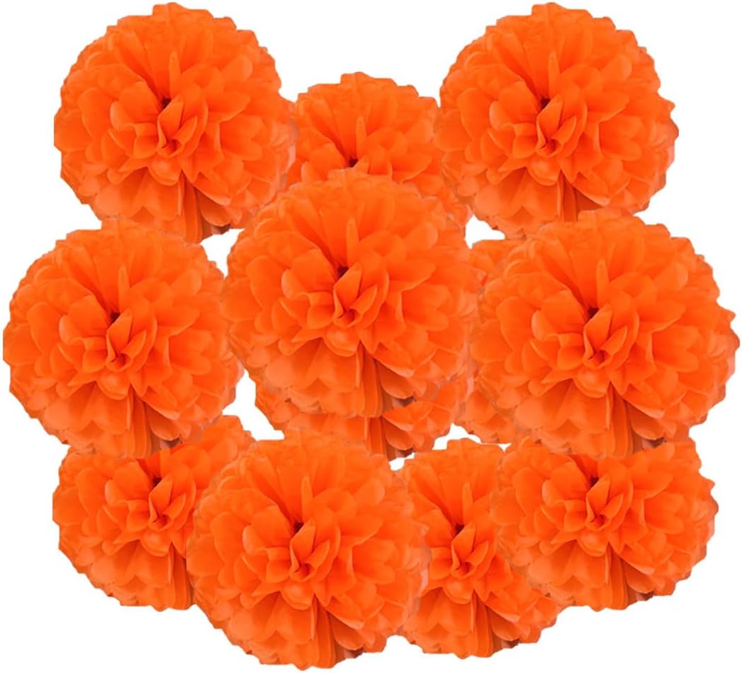12pcs 10in 12in Orange Paper Pom Poms Tissue Paper Flower Hanging Paper Flower Balls Wedding Party Flower Decorations DIY Art Craft Blooms for Birthday Baby Shower Nursery Decor