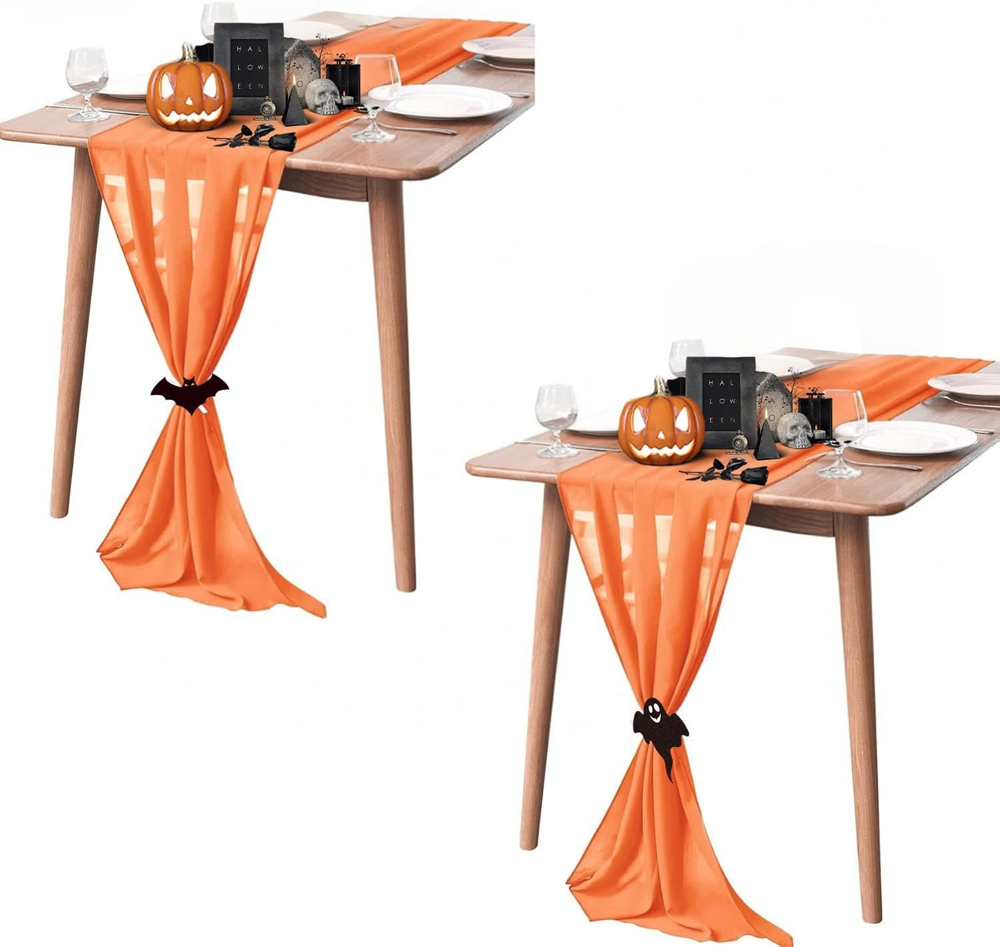 2 Pack 10Ft Chiffon Orange Table Runner Sheer 29x120 Inch for Romantic Wedding Decor Bridal & Baby Shower Birthday Rustic Party Decoration