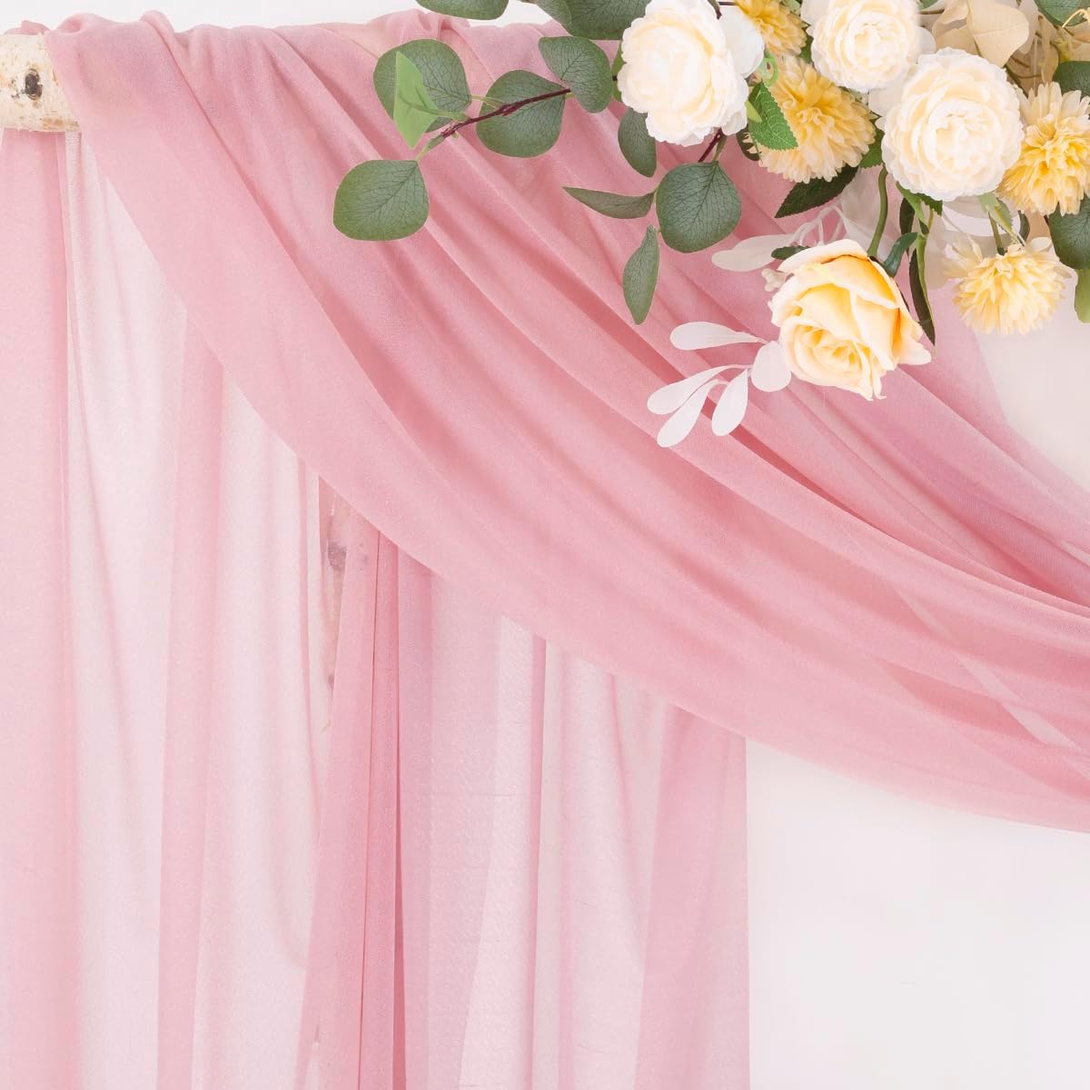 Socomi Wedding Arch Draping Fabric 29" x 20Ft 1 Panel Dusty Rose Sheer Outdoor Curtain Drapes Extra Long for Bridal Baby Shower Ceremony Birthday Party Decor