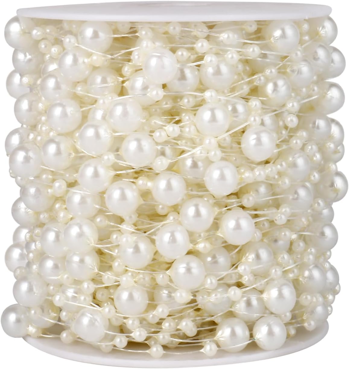 98FT Pearl Beads String Garland, 8mm 3mm Ivory Faux Pearl Beads Roll Strand Bulk for Wedding Party Flower Christmas Decoration DIY Craft