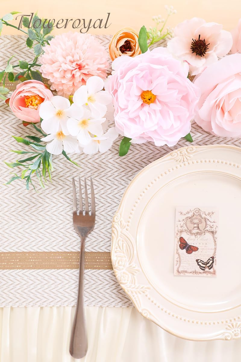 Floweroyal Artificial Flowers Combo Pink Flowers Mix Silk Flowers Roses Peonies with Stems for DIY Wedding Bridal Bouquets, Baby Shower, Floral Arrangement, Table Centerpieces, Home Decorations.