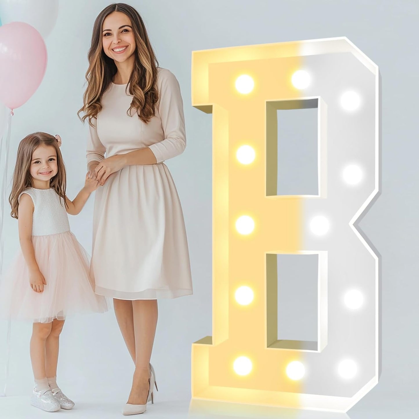 Pooqla 4 FT Marquee Light Up Letters, Giant LED Sign Cool White and Warm White Marquee Letter 4 Feet Tall, Big Mosaic Letter B for Balloons Birthday Party Anniversary Wedding Decorations