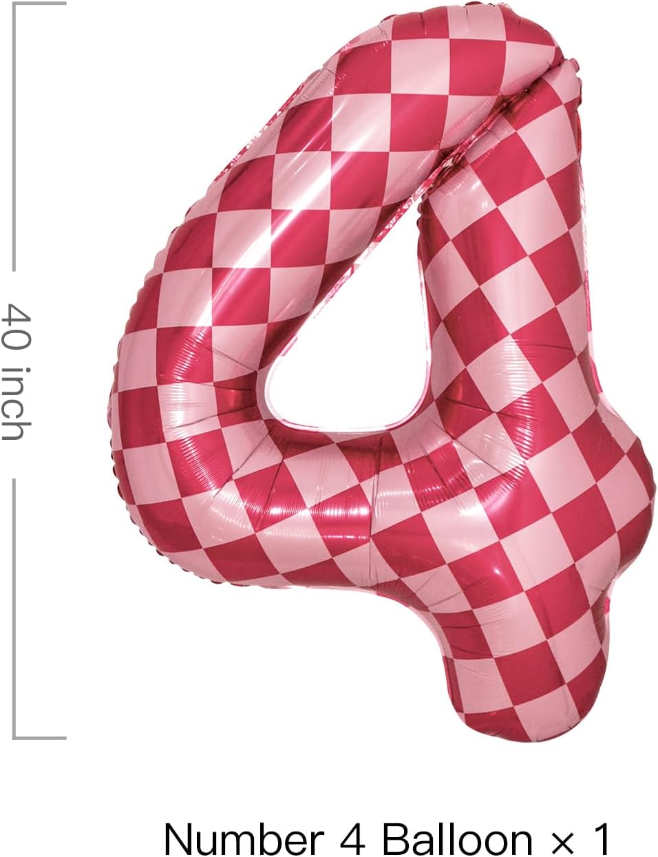 40 Inch Pink Checkered 4 Balloon Large Hot Pink Number Balloons for Girls 4th Birthday Decorations Pink Number 4 Balloon