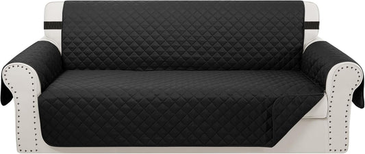 Reversible Oversized Sofa Covers Couch Cover Furniture Protector for Dogs Elastic Straps Water Resistant(XLSofa,Black/Black)