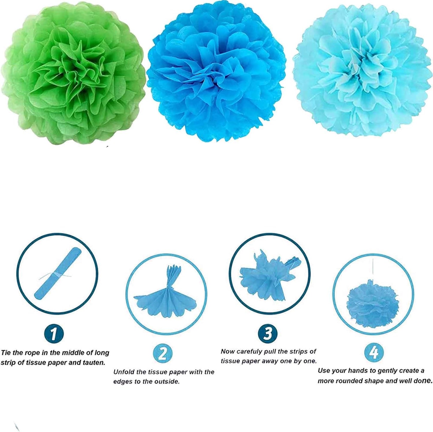 We Moment Green Blue Light Blue Paper Pom Poms Paper Flowers Decorations for Green Blue Birthday Party Decoration Ceiling Wall Hanging Tissue Flowers Decorations 12pcs 3 Colors