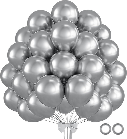 110pcs Metallic Silver Balloons 12 Inch Silver Latex Balloon Garland Arch Kit for Birthday Baby Shower Wedding Anniversary Graduation Party Decorations