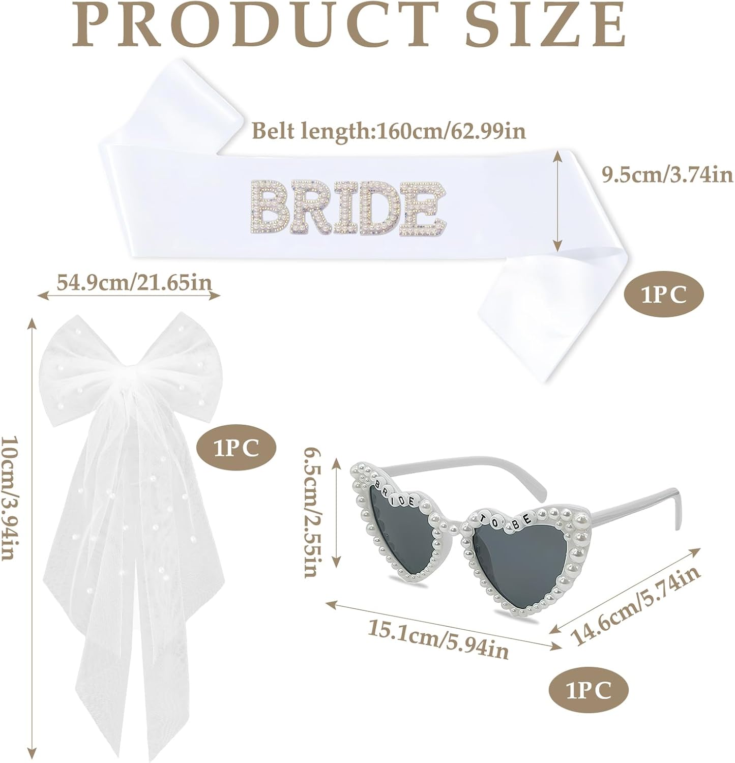 3Pcs Bride to Be Sash and Bow Veil Set, Bachelorette Party Favors, White Pearl Bride To Be Sash, Pearl Heart Sunglasses for Bachelorette Party Gifts Bridal Shower Wedding