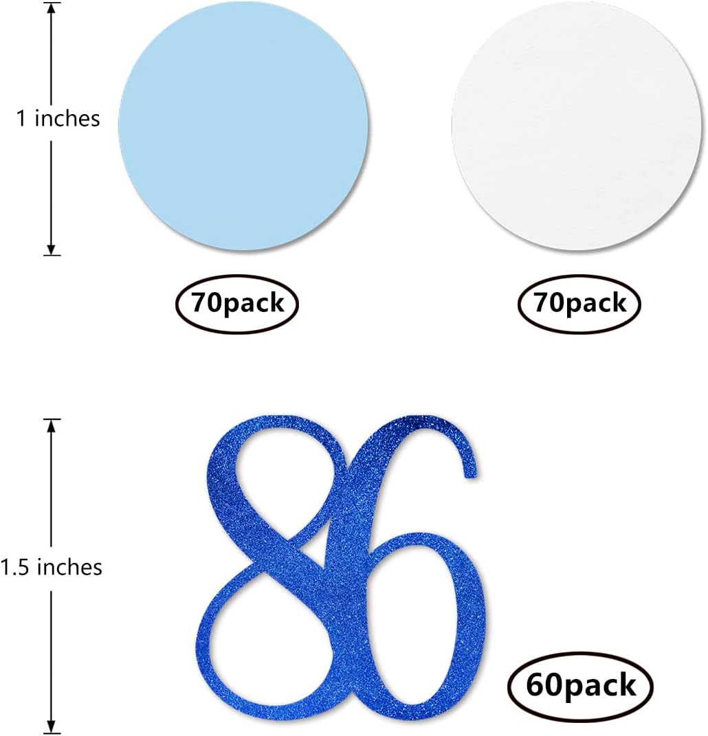 Blue Glitter 86 Confetti, 86th Birthday Number Confetti, 200pcs Anniversary Party Table Decoration Supplies