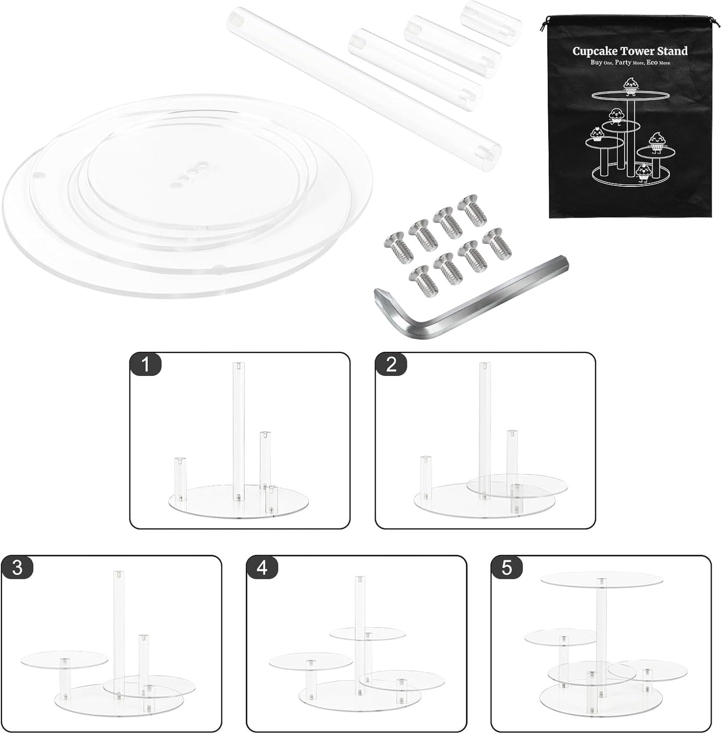 4 Tier Clear Cake and Cupcake Stand Combo for Birthday Party Decor, Acrylic Cupcake Tower Stand for 50 Cupcakes, Cupcake Holder Dessert Pastry Display for Wedding Baby Shower Tea Party