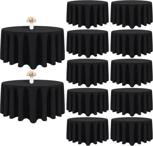 12 Pack Black Round Tablecloth 108 Inch Black Table Cloth Stain and Wrinkle Resistant Round Tablecloths Reusable and Washable Polyester Fabric for Buffet Wedding Party and Banquet