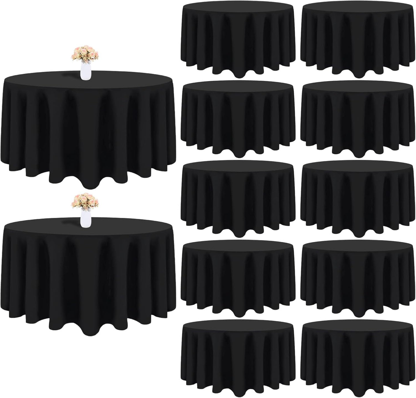 12 Pack Black Round Tablecloth 120 Inch Black Table Cloth Stain and Wrinkle Resistant Reusable and Washable Polyester Fabric Table Covers for Buffet Wedding Party and Banquet
