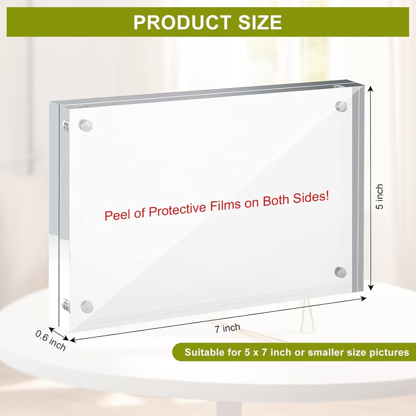 5x7 Acrylic Picture Frame 10 Pack, Clear Picture Frames Double Sided Magnetic Acrylic Frames Freestanding Photo Block Frame Desktop Display Floating Frameless Frame Stand