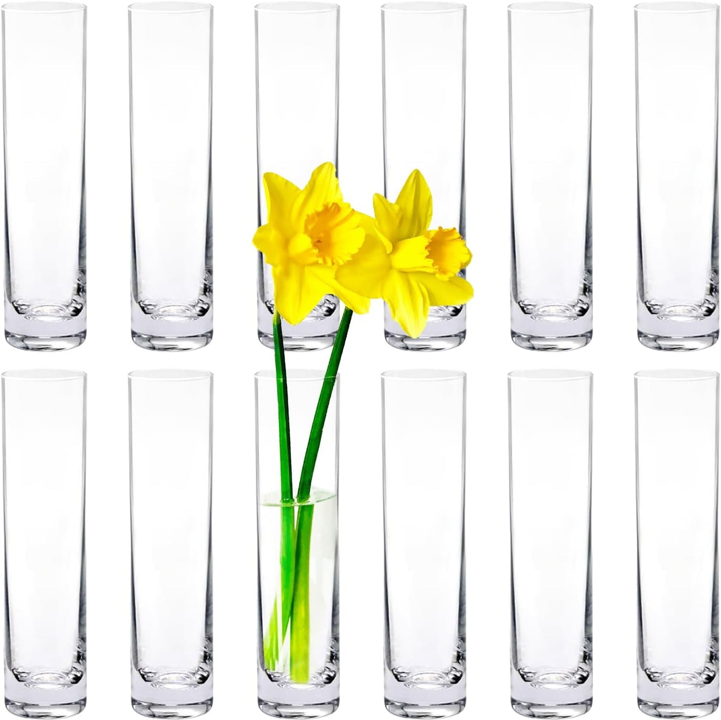 12 Pack 7 Inch Glass Cylinder Bud Vases for Centerpieces Clear Slim Flower Vases Tall Glass Cylinder Vase Small Vase for Single Rose Vases Bulk, Home Aesthetic Desk Decor