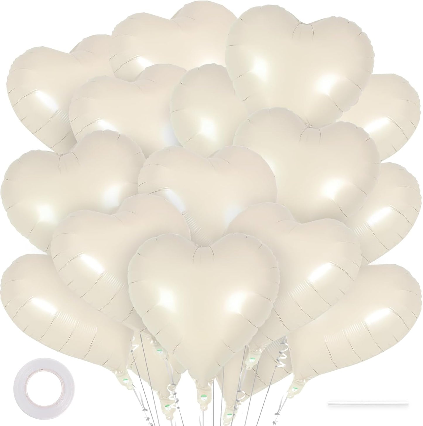 24 Pcs Cream Heart Balloons,18 inch Heart Shape Foil Balloons Love Balloons Valentine Balloons for Birthday Party Wedding Engagement Party Baby Shower Valentine Day Decorations (Cream)