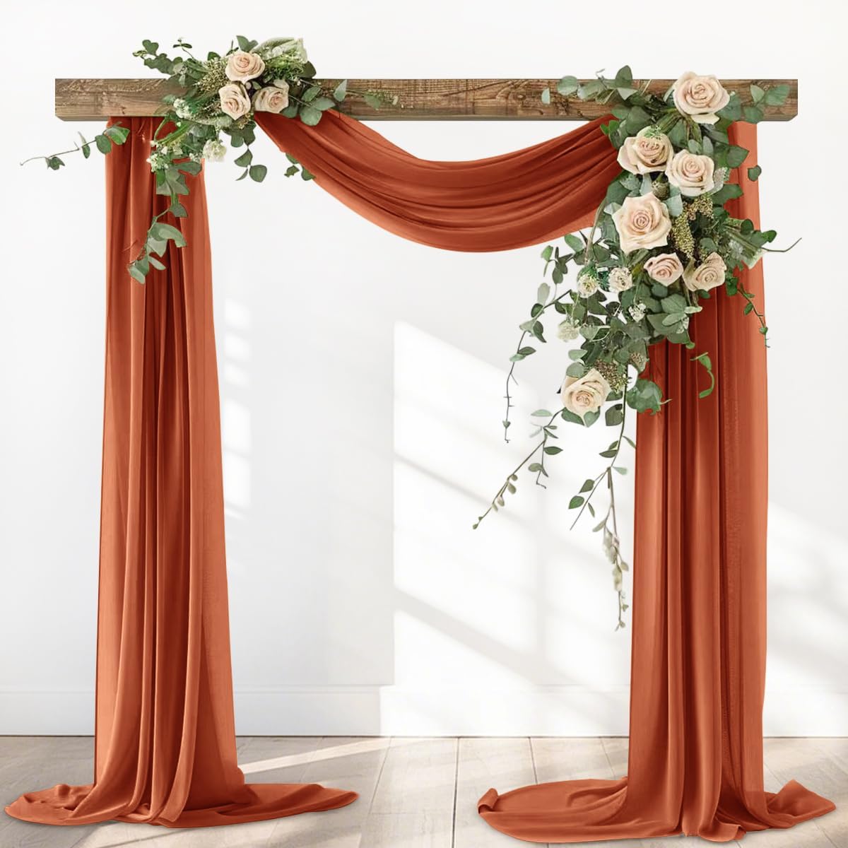 Terracotta Fall Thanksgiving Elegant Arch Draping Fabric 2 Panels Outdoor 29" × 20Ft Sheer Chiffon Curtain Drapes for Wedding Ceremony Birthday Party Garden Brunch 2 Panels