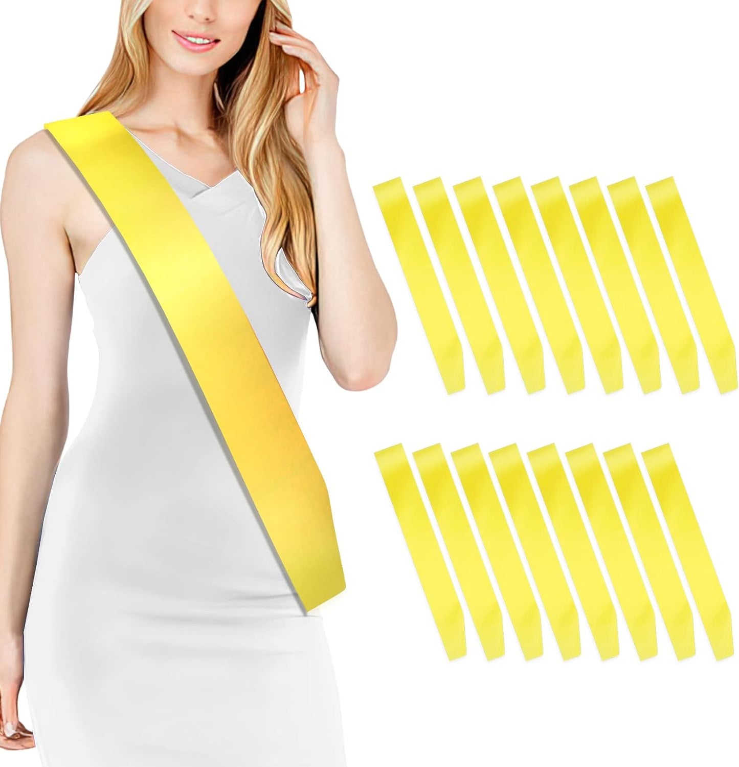 16 Pcs Sash Blank Satin Sash Yellow Gold Sash Party, Bride To Be Sash, Plain Sash, Diy Sash Sashes For Pageants, Birthday, Party, Graduation, Hen Party, Homecoming, Wedding, Make Your Own Sash