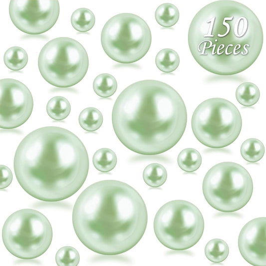 150Pcs Light Green Polished No Hole Faux Pearl Beads for Vase Filling Decorations, Plastic Pearls Vase Fillers, Table Scatters, Wedding Centerpiece, Home Decor, 8/14/20 mm