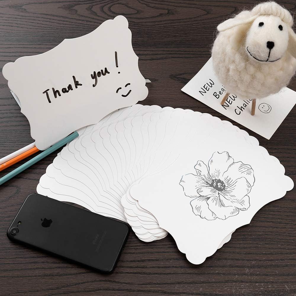 50 Pack Blank Kraft Cards Cardstock Thick Paper Brown Greeting Cards for DIY Gift Card Menus, Baby Shower and Wedding Invitations (White, 5x7IN)