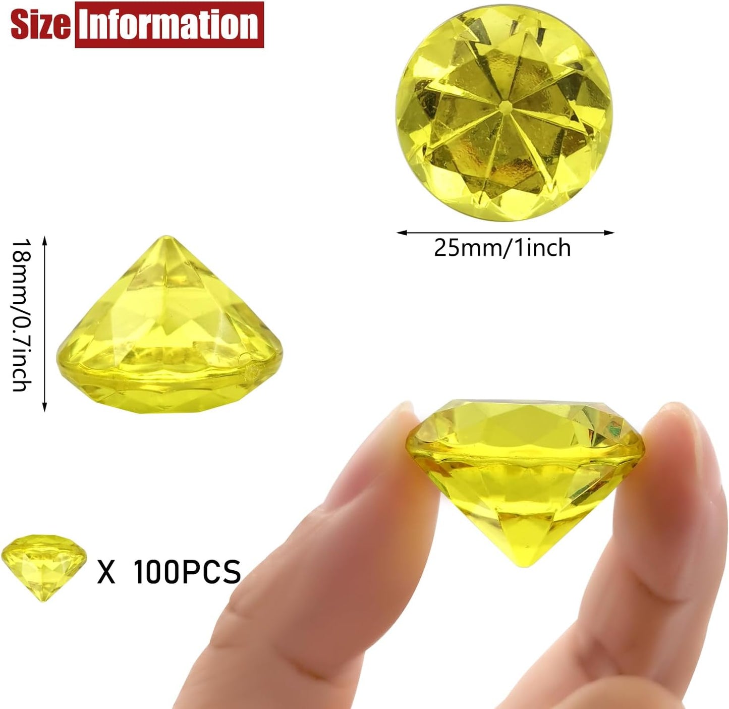 100 PCS Acrylic Diamond Gems, Gold Acrylic Diamonds 1 Inch Acrylic Gemstones Vase Filler Fake Gems Plastic Gems for Home Table Scatters Party, Event, Wedding, Arts & Crafts, Birthday Decorations