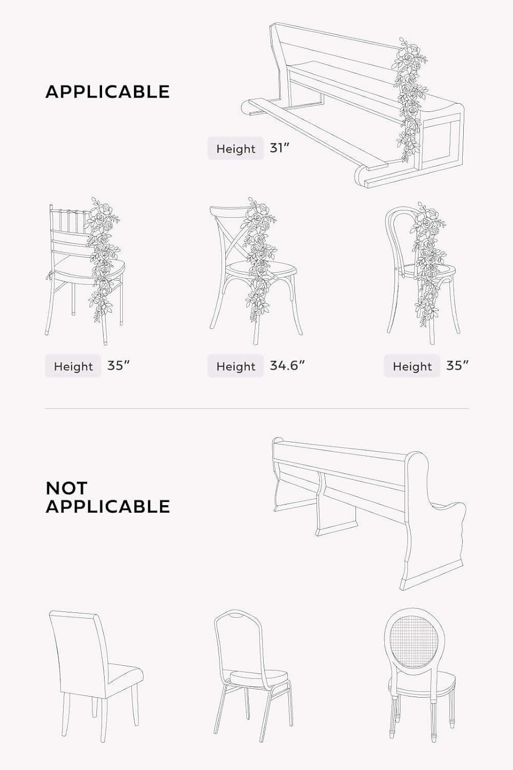 Ling's Moment 10pcs Wedding Chair Decorations Aisle Floral Swag Artificial Pew Flowers Hanging Garland Dusty Rose & Mauve For Ceremony Reception Church Rose Floral Faux Arrangement Party Outdoor Decor