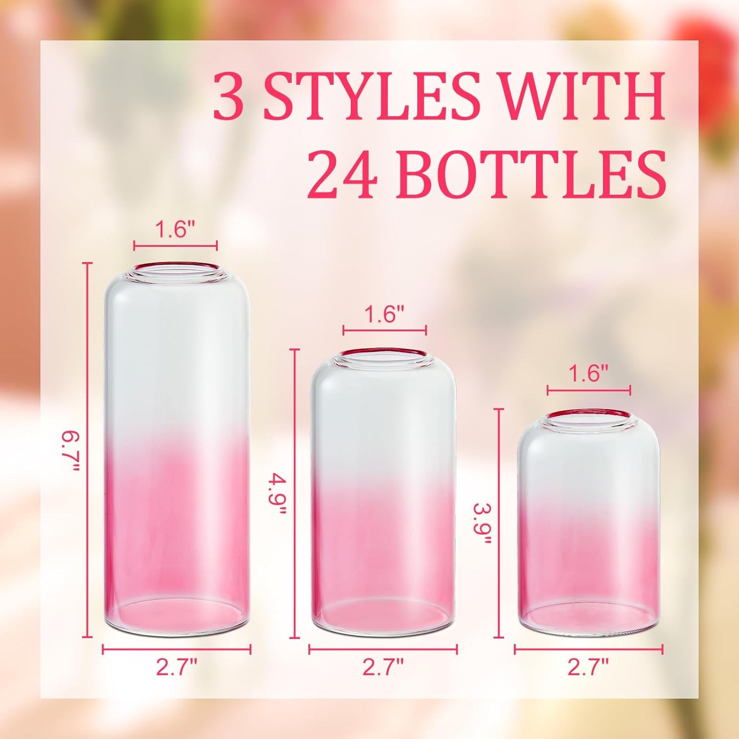 24Pcs Pink Bud Vases, Glass Flower Vase for Centerpieces, Small Vases for Flowers, Decor Centerpiece for Bathroom, Decorative Vases for House Warming