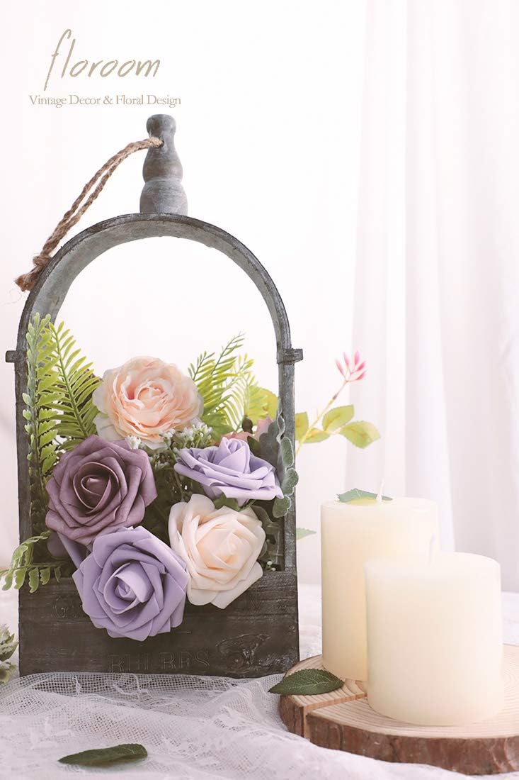 Floroom Artificial Flowers 25pcs Real Looking Lilac Foam Fake Roses with Stems for DIY Wedding Bouquets Bridal Shower Centerpieces Floral Arrangements Party Tables Home Decorations