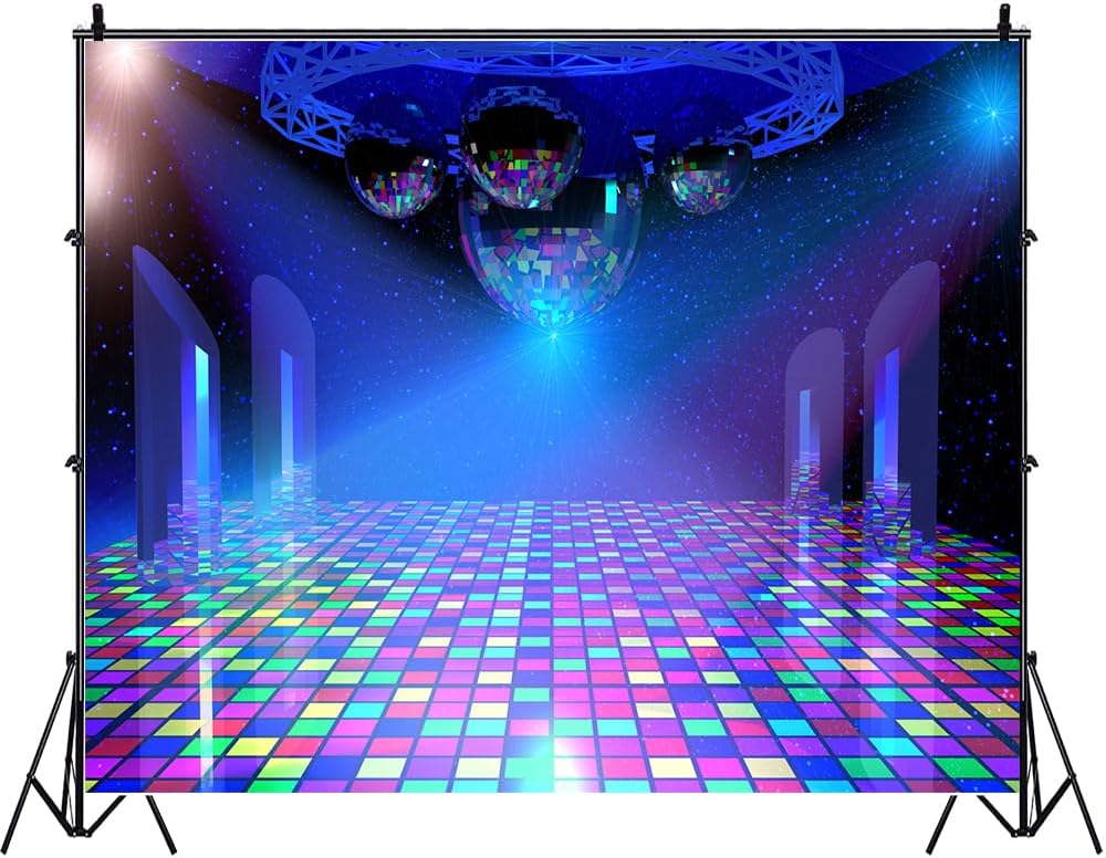 Dancing Party Backdrop 7x5ft Disco Stage Background with Lights - 70s 80s 90s Music Dance Theme Banner Decorations for Birthday Parties & Photo Shoots