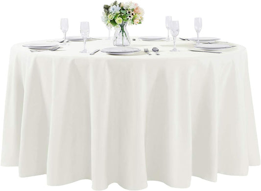 108 inch Round Tablecloth Washable Polyester Table Cloth Decorative Table Cover for Wedding Party Dining Banquet（108 inch,Ivory）