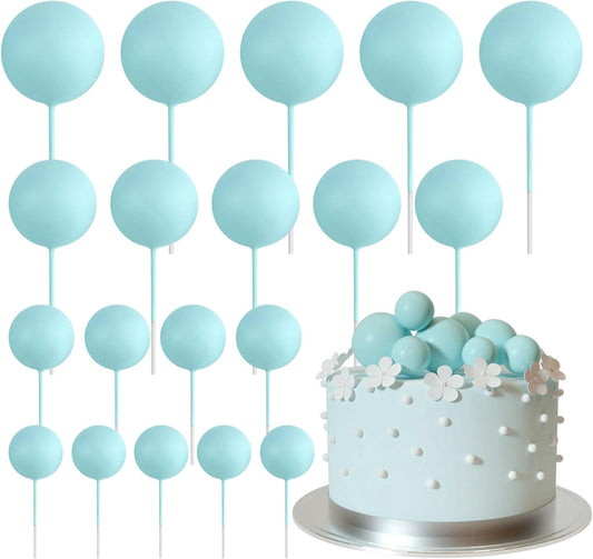 ASTARON 20 Pcs Ball Cake Topper Decorations Mini Balloons Cake Topper Sticks Light Blue Balls Cake Picks Cake Topper Balls Cake Decorations for Wedding Birthday Cake Decorations