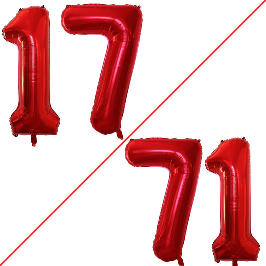 GOER Number 17 Balloons for 17th Birthday Sweet 17 Party Decorations,42 Inch Jumbo Foil Helium 71 Balloons for 71st Birthday Party Decoration (Red)