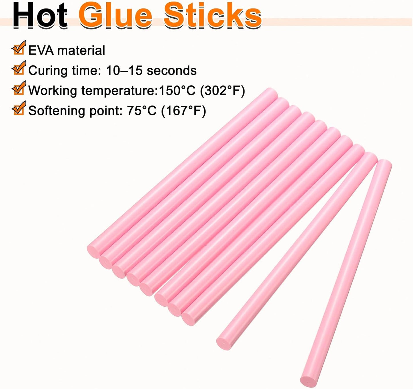 HARFINGTON 10pcs Hot Glue Sticks 0.43" Dia x 9.84" Long EVA Mini Hot Melt Adhesive Glue Stick for Hot Melt Gun Wood Plastic Glass Flowers Fabrics Foam, Pink