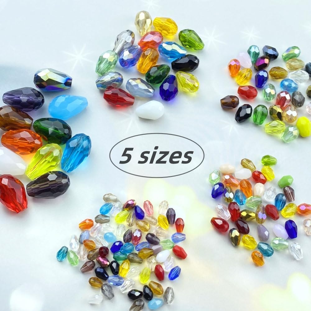 200pcs 4x6mm Teardrop Crystal Glass Beads Vertical Hole Faceted Loose Spacer Beads for DIY Craft Jewelry Making Necklace Bracelet Earring Wind Chimes(Blue Series)