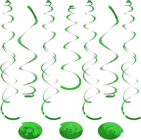 24 PCS Green Hanging Swirl, Sparkle Ceiling Hanging Decorations, Plastic Streamer Party Decorations with Double-Swirls and Single-Swirls for Birthday Decorations, Graduation, Baby Shower