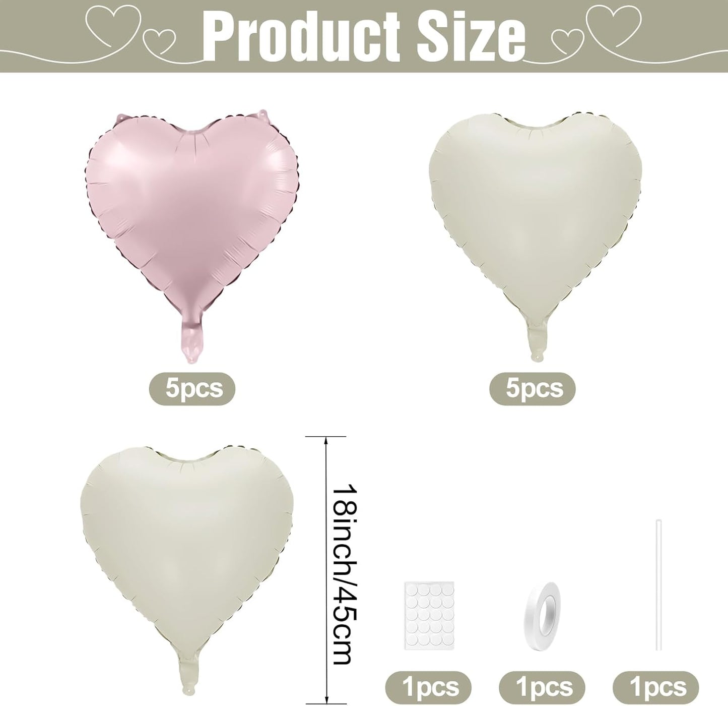 Pink White Heart Balloons,10Pcs Cream Baby Pink Foil Heart Shaped Balloons,18Inch Sand White Helium Balloon for Valentines,Engagement,Birthday,Baby Shower,Wedding Party Decorations