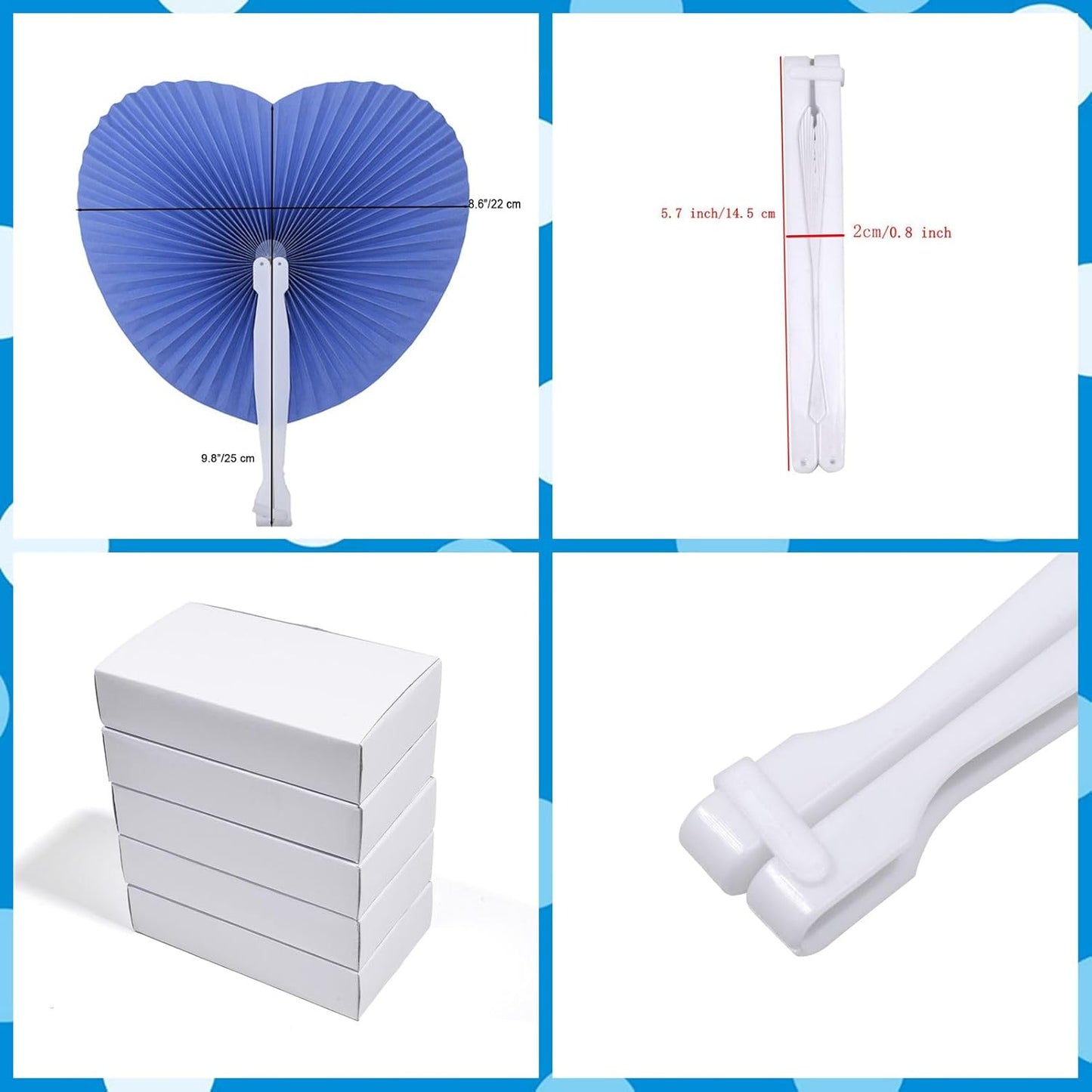 12 Packs Decorative Paper Folding Hand Fans Handheld,Navy Heart Foldable Wedding Fans Chinese and Japanese Fans Bulk for Bridal Guest Church Party Favors Dancing Birthday DIY