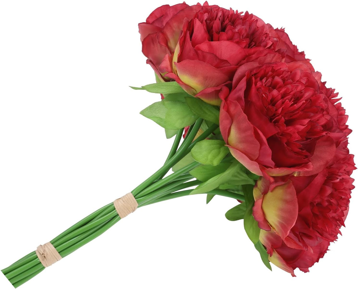U'Artlines 10 Heads Artificial Peony Silk Flower Leaf Home Office Wedding Party Festival Bar Decor (Red)