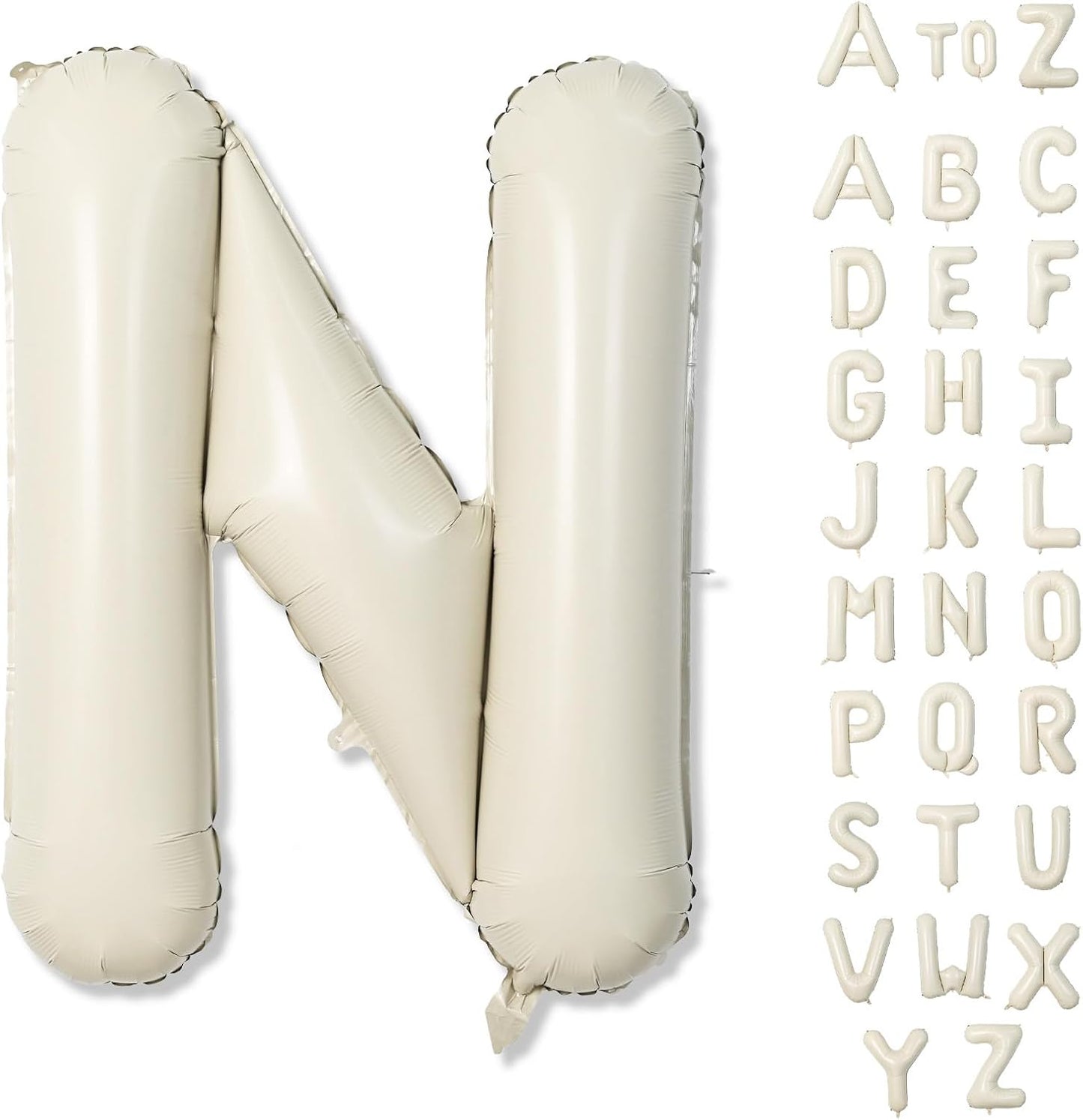 N Letter Balloons Cream, 40 Inch Alphabet Foil Word Balloon, Large Mylar Inflatable Beige Name Letters, Big Helium Custom White for Women Birthday Party Decoration Supplies