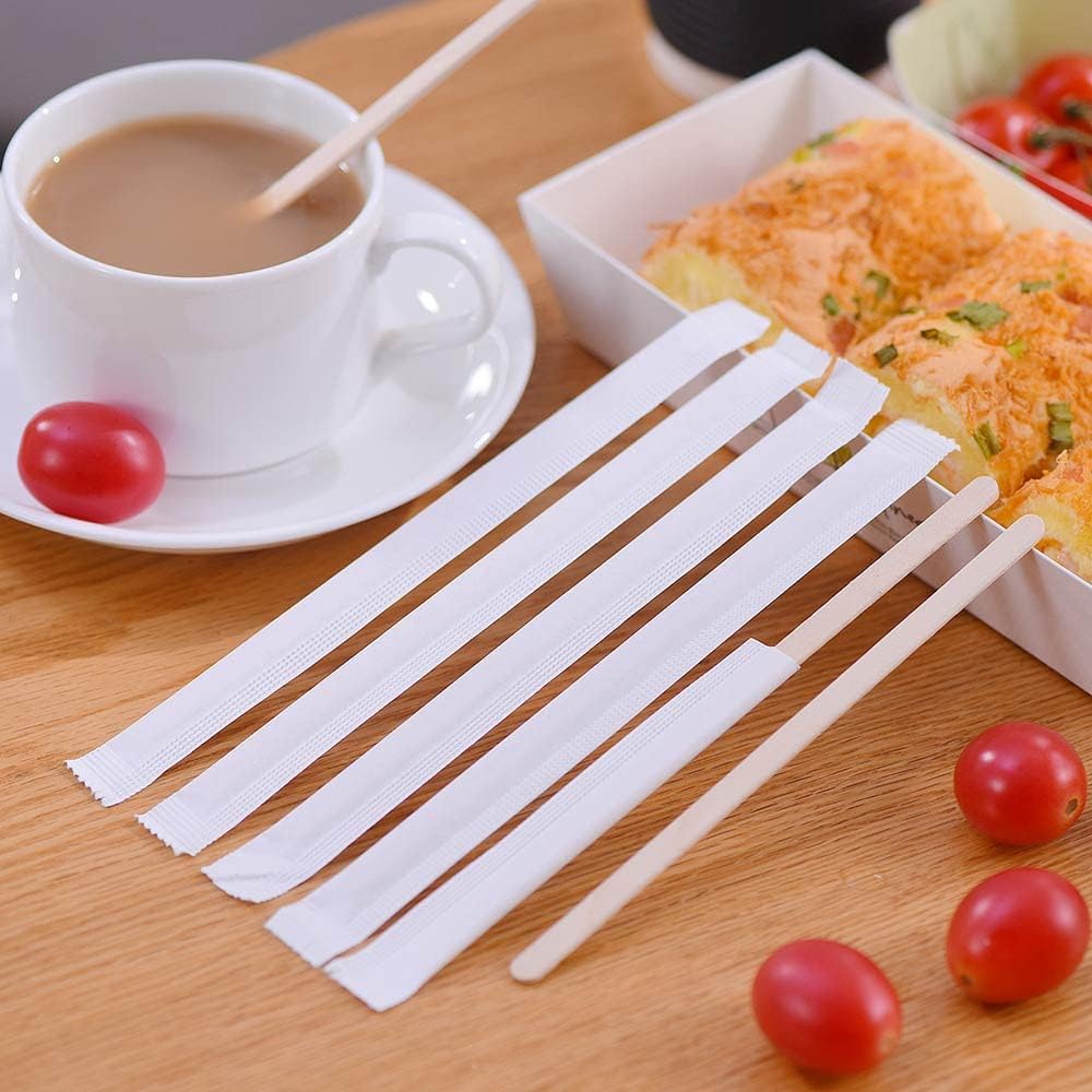 1000pcs Individually Wrapped Coffee Stirrers Wood - 5.5" Coffee Stir Sticks, Round End Disposable coffee stirrer, For Coffee, Cocktail and Hot Drinks